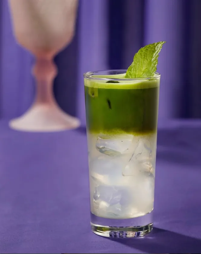 Iced matcha with mint
